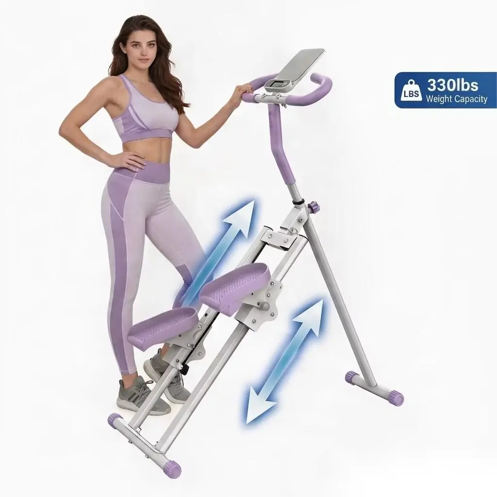 Foldable Vertical Climber Stair Stepping Machine - 330LBS Capacity At Home Gym Equipment, Steel Tube Frame, Silent Hydraulic Fitness Stepper, 3-in-1 Adjustable Height, Compact Fold Design for Full Body Glute Workouts
