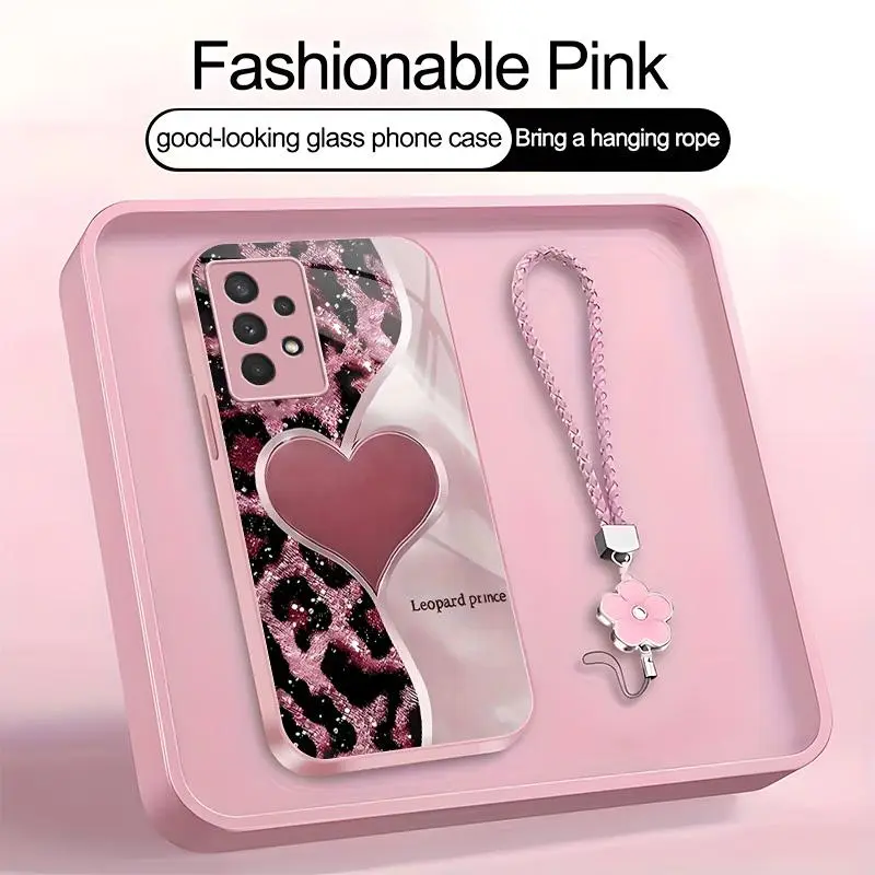 Suitable for [Galaxy A32 5g] high-end phone case，a beautiful four-leaf clover lanyard is included,simple leopard print heart pattern,a variety of colors are available for you to choose from YM99