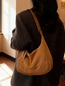 Vintage Suede Women's Shoulder Backpack, Adjustable Straps, Zip Closure, Casual & Formal Use, Fashion Handbag, Retro Style, Hobo Shoulder Bag