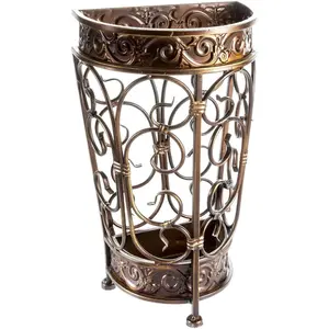 Super Quality Umbrella Stand, Umbrella Holder, Antique Look Metal, Entry Hallway Décor, Wallside Style, with Removable Drip Tray (Gold Brown)