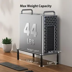 Adjustable height metal platform with vents - Stable iron computer desk organizer for laptops, desktops and printers - Space-saving home office accessories, desktop laptop stand, printer storage, modern design, durable construction