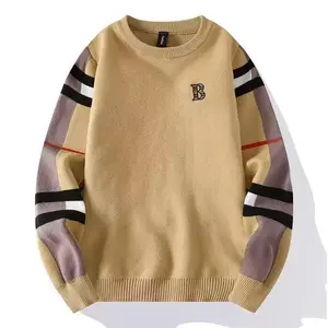 Men's Striped Knitted Pullover, Casual Long Sleeve Slim-fit Crew Neck Sweater For Fall Winter barong pony  color funny dad cozy wear silly meme