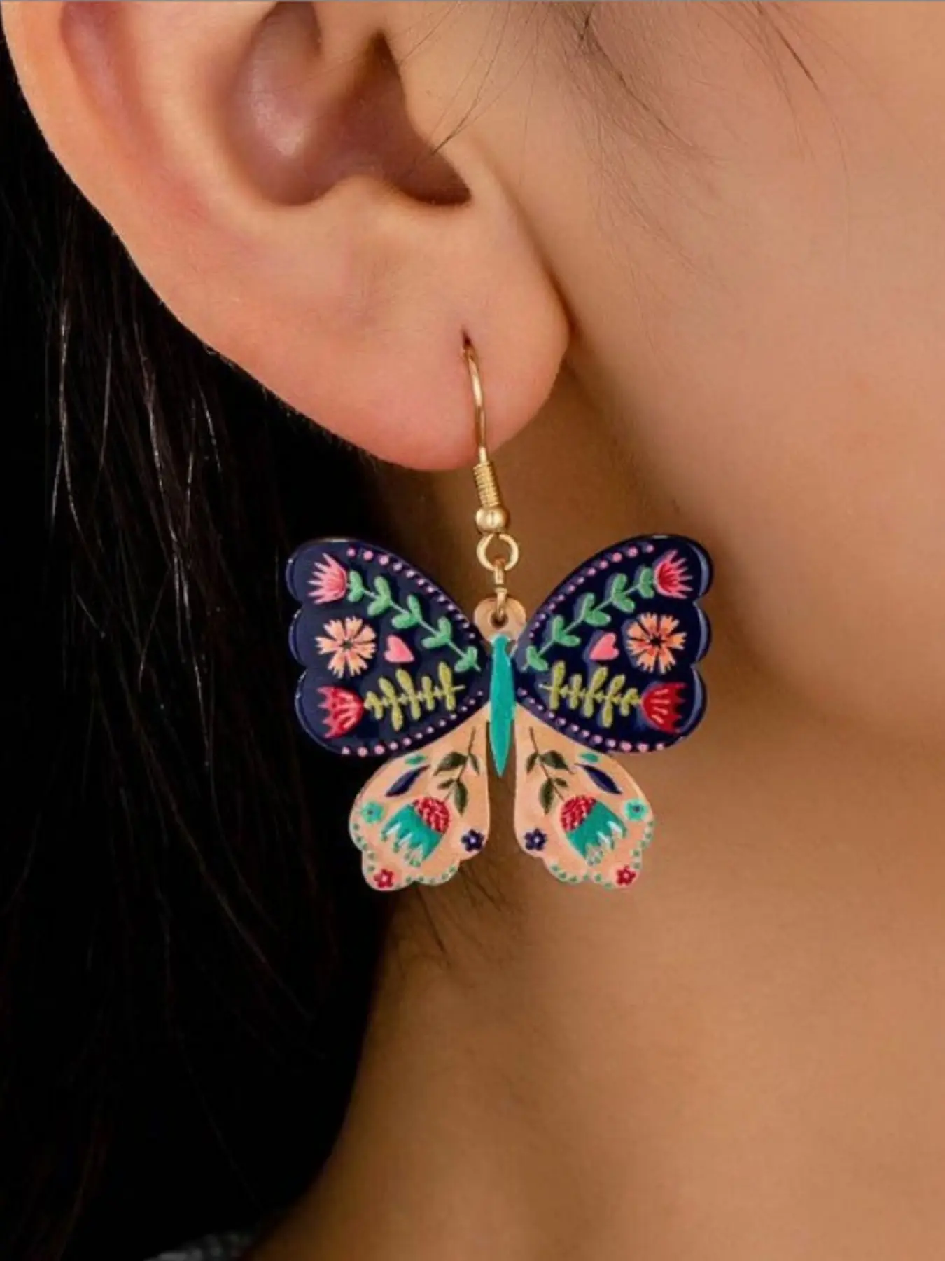 Fashion Acrylic Material Butterfly Print Drop Earrings, Unique Butterfly Print, Ultra-Cute Design for Women & Girls, Perfect for Daily Wear, Stylish Jewelry Accessory