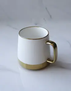 Marcel Ardani 15 oz White and Gold Coffee Mug – Elegant, Durable, Lead-Free Porcelain