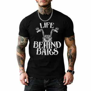 Men’s Motorcycle Graphic T-Shirt Vintage Biker Handlebar Print Short Sleeve Crew Neck Casual Tee, Retro Motorbike Lifestyle Streetwear Top for Daily Wear, Travel, Riding