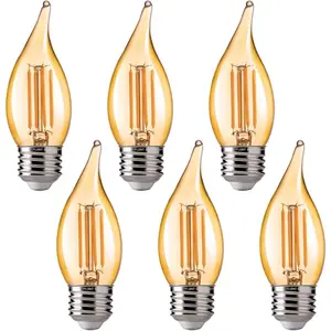 LED Candelabra Bulbs, Dimmable LED Chandelier Light Bulbs, 40W Equivalent, 2200K Warm Light, 330LM, Amber Glass Finishing, 6 Pack UL,CA55 Listed.