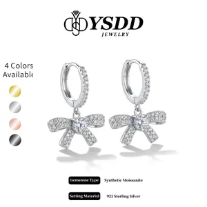 【6.27 Holiday&Xmas】Intricate Bow Dangling Huggie Synthetic Moissanite Jewelry in 925 Sterling Silver