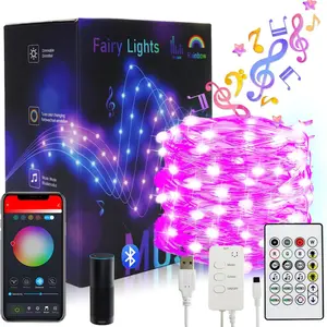 Bluetooth Fairy Lights, Color Change Firefly Lights with Music Mode Remote Google Home Alexa APP Control, RGB USB Powered Twinkle String Lights