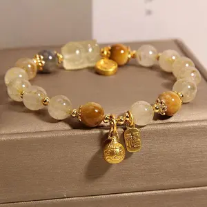Healing Crystal Beaded Bracelet Natural Gem Anxiety Spirit Bracelet Topaz Tiger Eye Crystal Energy Bracelet Gift