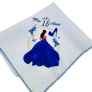 Elegant Quinceanera Napkins 12pcs 10x10 Inches Polyester Tableware for Mis 15 Años Celebrations with Beautiful Design and Message