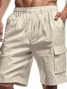 Men's Linen Fashion Work Shorts, Multi-Pocket Design with Drawstring Waistband, Casual Vacation & Daily Wear Essential