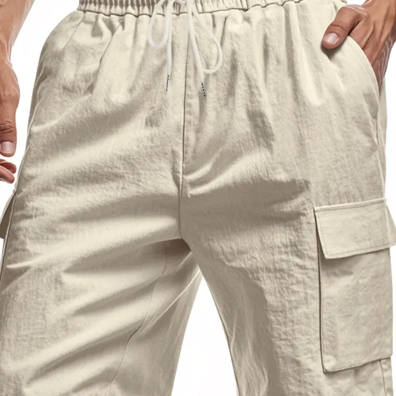 Men's Linen Breathable Fashion Fitted Work Beach Shorts, Multi-Pocket Design with Drawstring Waistband, Casual Vacation & Daily Wear Essential, Casual Street Shorts, Summer Bottoms