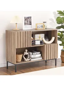 Entryway Table With Storage, Farmhouse Entrance Console Table Sideboard Buffet Cabinet With Storage Shelves And Metal Legs, Sofa Table Accent Cabinet For Living Room Hallway