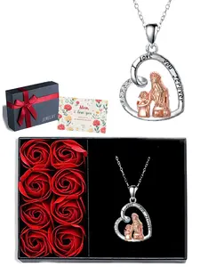 Double Color Heart Pendant Necklace, Engraved I Love You Forever, Mother Daughter Embrace Design, Exquisite Jewelry Gift, Perfect Gift for Mother's Day