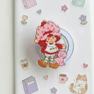 Vintage Strawberry Girl Phone Grip, Sweet Berry Aesthetic Phone Holder, Y2K Nostalgia Accessory, Kawaii Pink Girl Phone Stand, Cute Fruit Theme Gift for Her, Retro Cartoon Topper