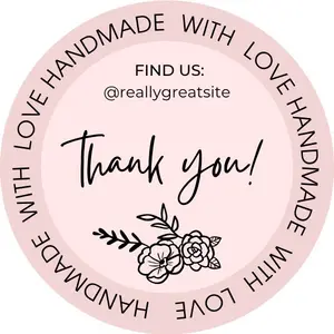 Handmade with Love Sticker - Thank You Design with Floral Motif and @reallygreatsite Branding