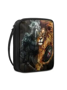 Printed God's Equipment Lion Pattern Bible Bag, Portable Book Box Church Bag with Handle and Zipper Pocket, Perfect Gift
