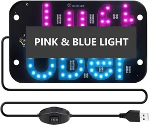USB LED Light Sign for Drivers, Taxi Car Led Sign with Suction Cups Dimmer On Window, Sign Car LED Decal, Bright Lights Sign Car Accessories Suitable for All Cars (Powder Blue)
