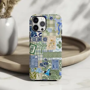Vintage Cottagecore Phone Case | Green Floral Gingham Patchwork Aesthetic Case