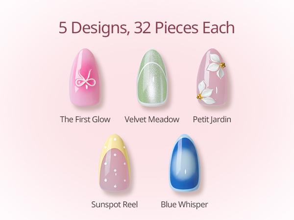 BTArtboxnails x LongHairPrettyNails press on nails Square Almond Oval and Stiletto press on nails with 5 desgins,32 pcs Each