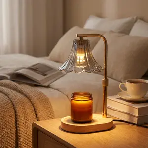 Candle Warmer Lamp with Timer, Dimmable & Height Adjustable Flameless Candle Melter with 2 Bulbs, Vintage Glass Shade Home Decor, Safe for Pets & Kids, Gift for Women & Moms