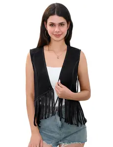 YF Clearance! Women's Western Style Fringe Vest, Single Button Contrast Stitch Open Front Waistcoat Breathable Cotton Fabric Lightweight Womenswear Casual Clothes Costume Everyday