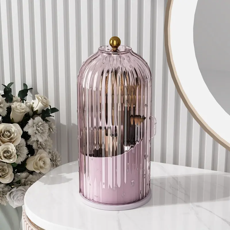 Makeup Brush Holder Organizer with Lid 360 Rotating Clear Dustproof Toothbrush and Toothpaste Holder Organizer Boxes Vanity Desktop Bathroom Countertop vanitydresser Thanksgiving  Christmas birthday gift