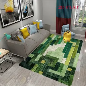 Green Geometric Pattern Carpet, Geometric Pattern Rug Printing 2D FLAT Pattern Corridor Balcony Bathroom Door Mat Home Decoration Living Room Bedroom Bedside Carpet