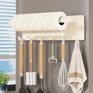 Magnetic Paper Towel Holder Without Drilling, Refrigerator Side Hook Organizer, Roll Paper Rack, Foil Bag Storage, Iron Panel Compatible, Hanging Hook, Space Saving Organizer