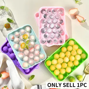 1pcs Silicone Ice Tray with Lid, DIY Home Ice Cube Mold, Cocktail Juice Whiskey Ball Ice Cubes, Ice Ball Molds, Easy Release Round Soap Mould, Ice Ball Trays