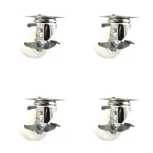 Service Caster SCC-SS31620S314-NYS-TLB-4 Nylon Swivel Top Plate Caster with 3 in. White Caster Wheels - 316 Stainless Steel Casters - Set of 4