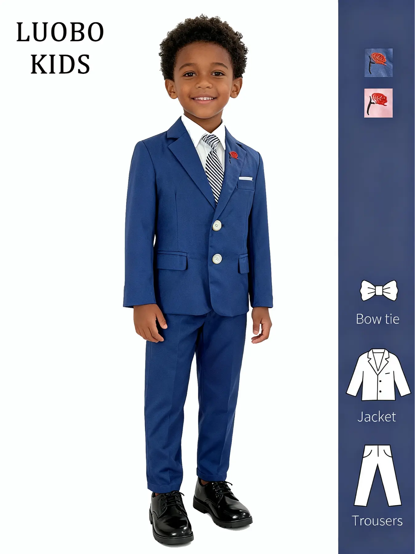 【LUOBO KIDS】Boys' Elegant Gentleman Suit Set, Blue Blazer, Perfect for Weddings Parties Holidays, Fashion Korean Design, No Shirt Included