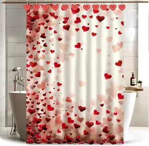 12 Pieces Heart Shaped Shower Curtain Hooks, Decorative Valentines Day Curtain Hooks,Stainless Steel Rust Resistant Curtain Rings, Red Graffiti