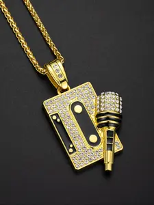 Hip Hop Style Tape Microphone Pendant Necklace, Statement Necklace, Alloy Chain with Zircon Gemstones, Street Fashion Jewelry for Daily Wear