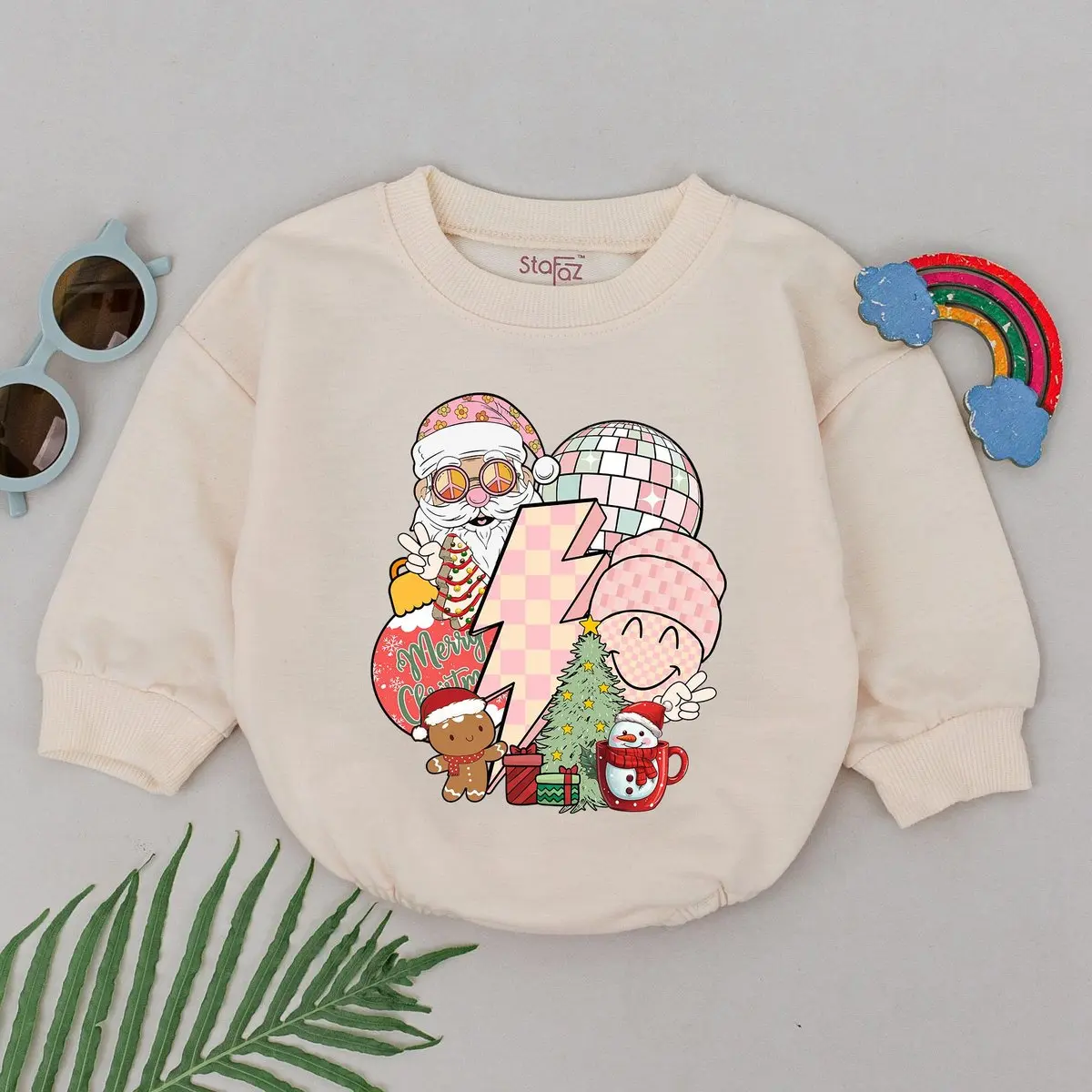 Retro Groovy Christmas Romper, 1st Christmas Romper, Xmas Baby Clothes, Baby Shower Gift, Christmas Outfits, Newborn for Girls, Mommy And Me