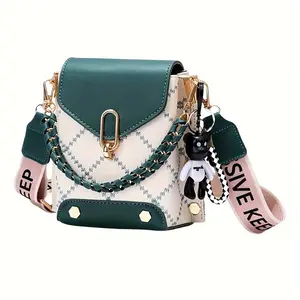 Fashion Plaid Crossbody Bag - New Simple Square Design, Trendy Mini Mobile Phone Bag with Keychain Attachment