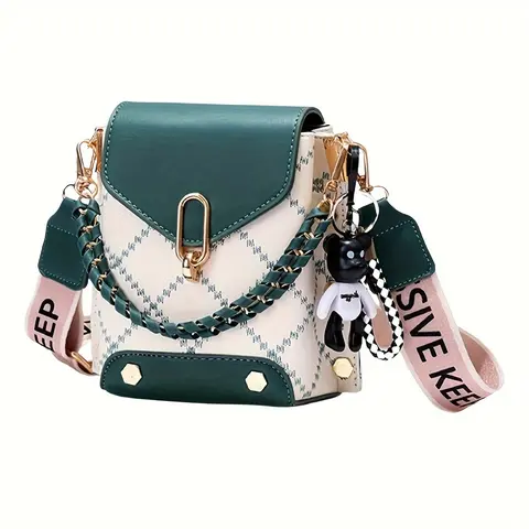 Fashion Plaid Crossbody Bag - New Simple Square Design, Trendy Mini Mobile Phone Bag with Keychain Attachment