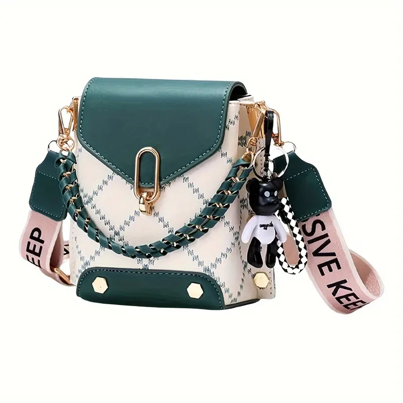 Fashion Plaid Crossbody Bag - New Simple Square Design, Trendy Mini Mobile Phone Bag with Keychain Attachment