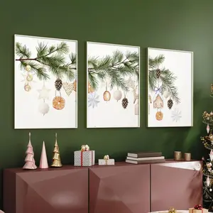 3pcs/set Frameless Canvas Poster, Plant Pine Branches Decorative Wall Art, Modern Canvas Posters for Living Room Bedroom Decoration