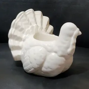 Ceramic White Stoneware Turkey Votive Candle Holder Thanksgiving Home Decor 5"x 4"