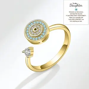 To My Daughter, Evil Eye Fidget Mood Anxiety Relief Spinning Ring Adjustable Silver Inspirations Gifts Jewelry for women