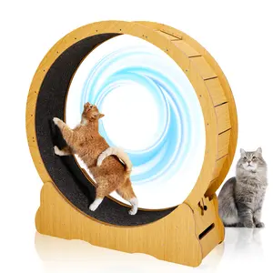 Cat Wheel Exerciser for Indoor Cats, 43.3-inch Large Cat Exercise Wheel for Running Silent, Cat Treadmill with Safety Lock for Cat's Fitness and Health, Natural Wood