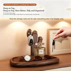 Compact Wooden Entry Organizer, Practical Key Watch Desktop Storage Decor
