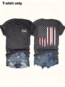 Women's American Flag Print Round Neck Tee, Casual Basic Fashion Short Sleeve T-shirt for Summer, Ladies Clothes for Daily Wear