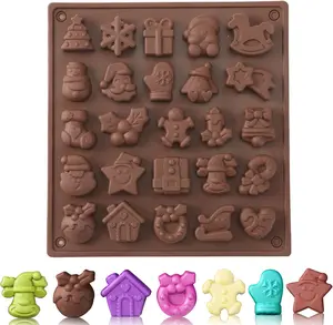 1pcs Christmas Silicone Molds Fondant Chocolate Christmas Molds Silicone Ornament for Christmas Tree Santa Claus Gingerbread Cane, Candy Molds Resin, Ice Cube, Soap, Cake Topper