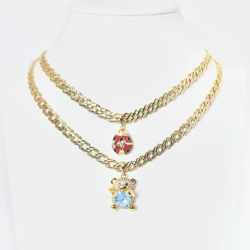 Spanish Chain with bear or ladybug Pendant 20 and 18 Inches Long Model Jewelry Accessory 6mm wide