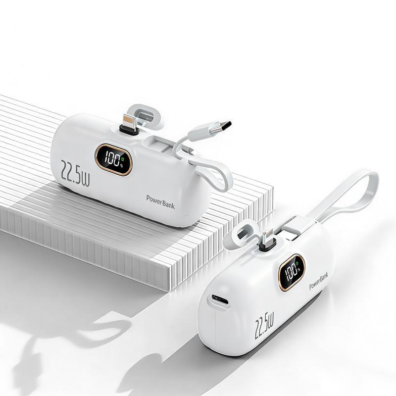 2 in 1 5000mAh 22.5W Mini Portable Charger Power Bank with 3 Output Ports, 5000mAh Fast Charging Battery Pack with LED Display-5000mAh Mini Portable Charger Power Bank for phone, 22.5W Fast Charger with 3-Output and Digital Display, Lightwight and Compact