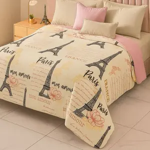 Íntima Hogar Parisian Eiffel Tower Design Flannel Comforter Set Extra Soft French Inspired Bedding