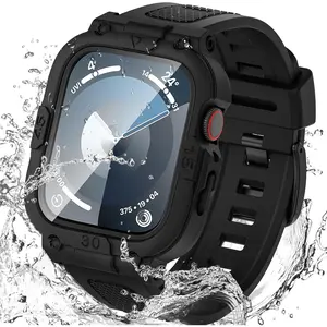 3 in 1 Waterproof Case and Band with Tempered Glass Screen Protector for Apple Watch Series 10 9 8 7 6 5 4 SE2 SE Ultra 46mm 42mm 44mm 40mm 45mm 41mm 49mm, Bumper Cover for iWatch Accessories