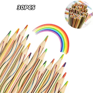 30PCS 7 Inches Easter Basket Stuffers for Teens, 7 in 1 Rainbow Colored Pencils, Multicolor Pencil, Goodie Bags Stuffers, Party Favors, Pre-sharpened, Fashion Accessories Crayon Stationery